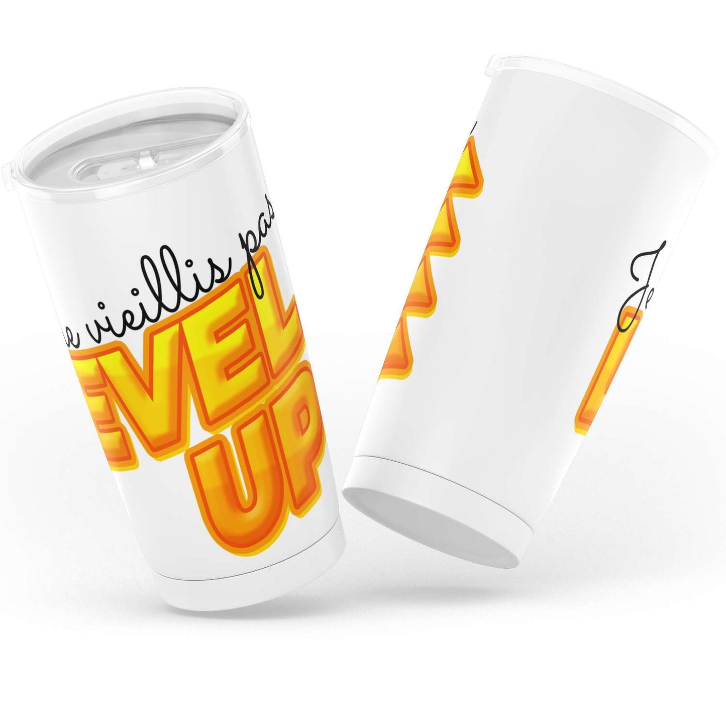 Gobelet Je ne vieillis pas je level-up en acier inoxydable