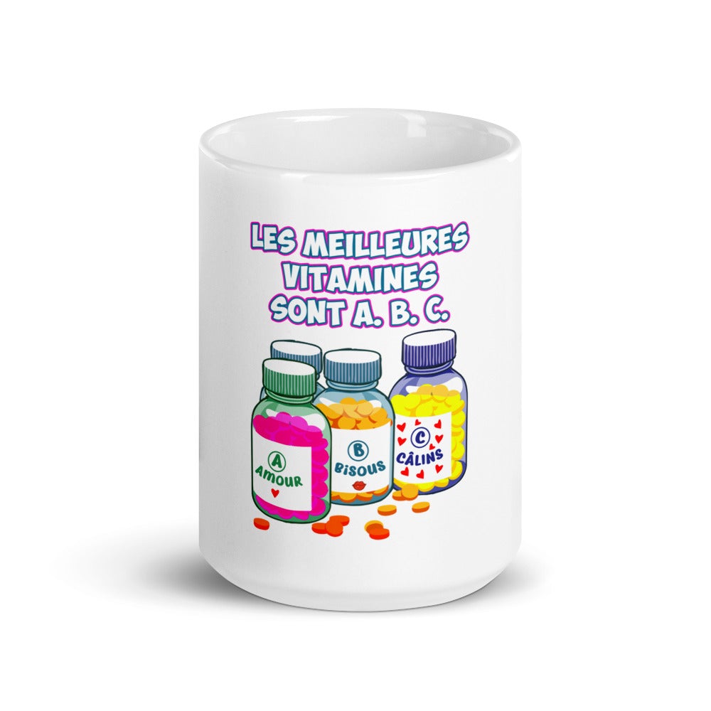 Mug Blanc Brillant les meilleures vitamines sont A, B et C