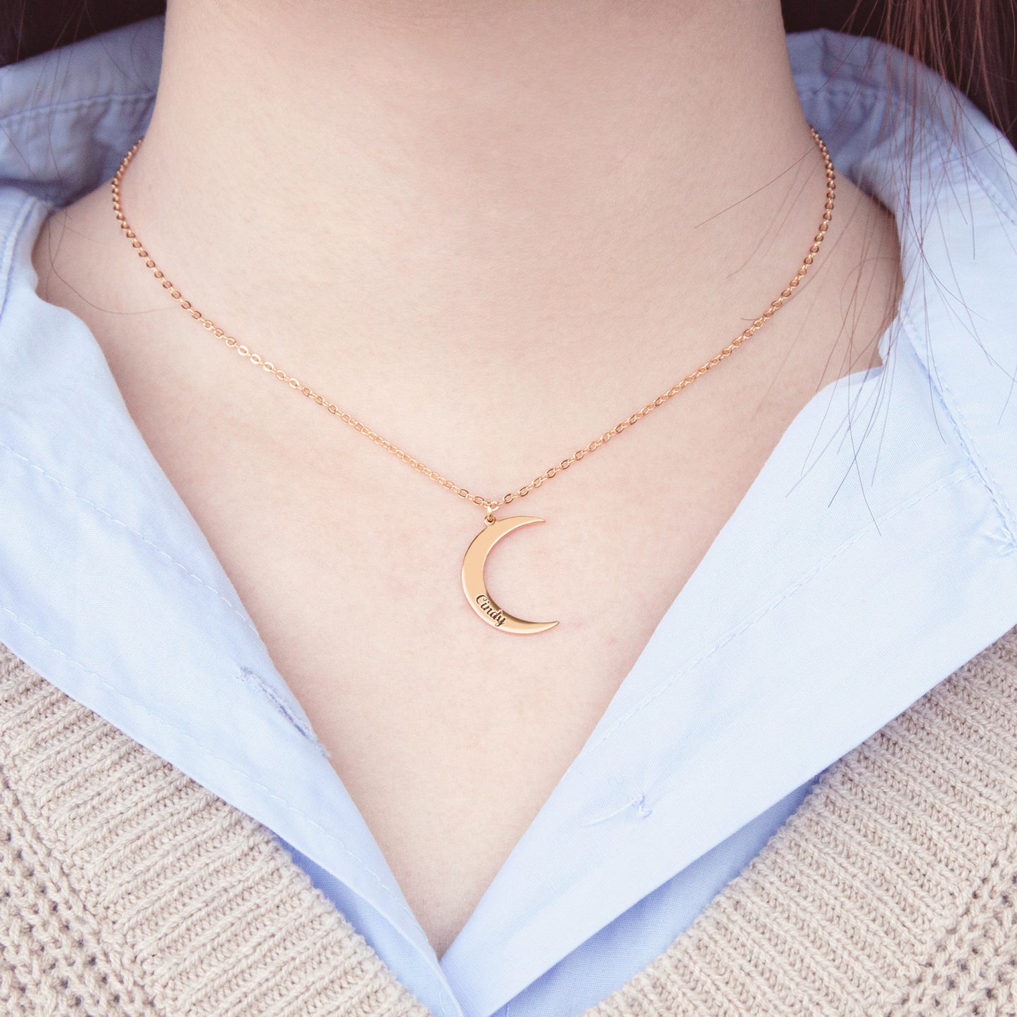 Collier Personnalisé prénom Pendentif croissant de lune
