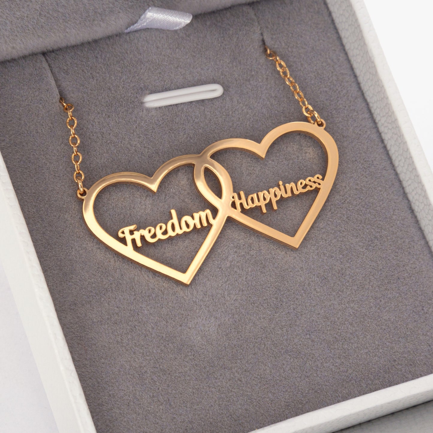 Collier à double cœur personnalisé prénom couple