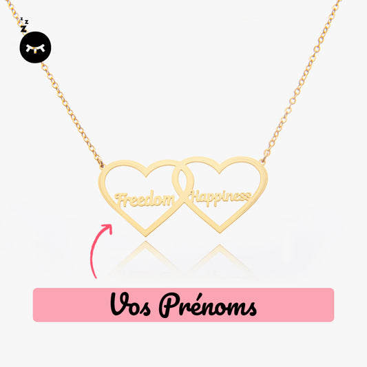 Collier à double cœur personnalisé prénom couple