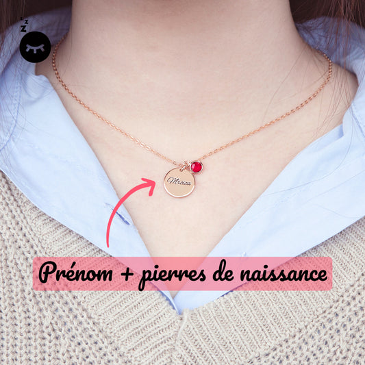 Collier de pierres de naissance personnalisé prénom en forme de cercle en Acier inoxydable