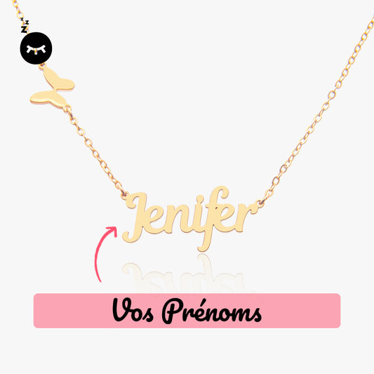 Collier personnalisé prénom gravé papillon pour femme