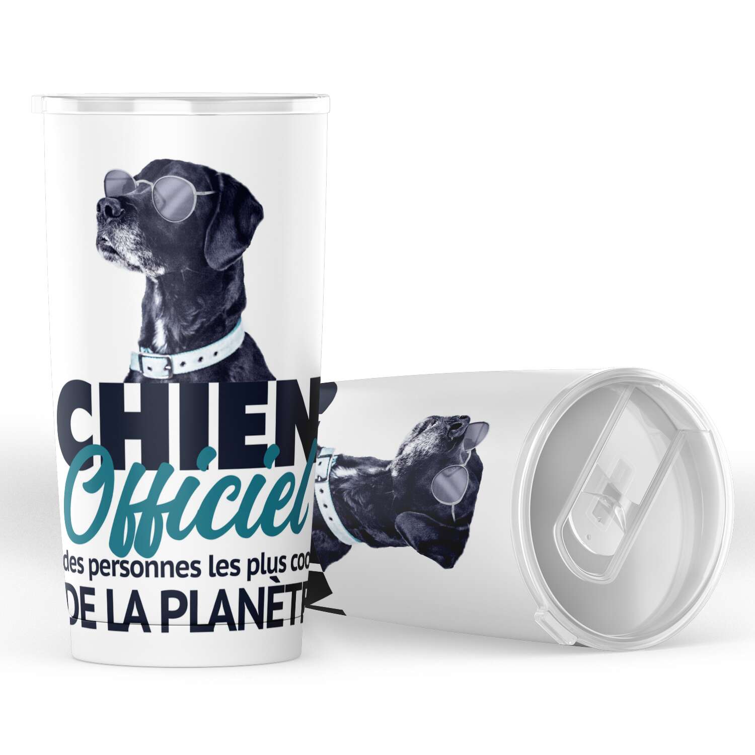 Gobelet Chien Dogue Allemand, "CHIEN OFFICIEL DES PERSONNES LES PLUS COOL DE LA PLANÈTE" en acier inoxydable