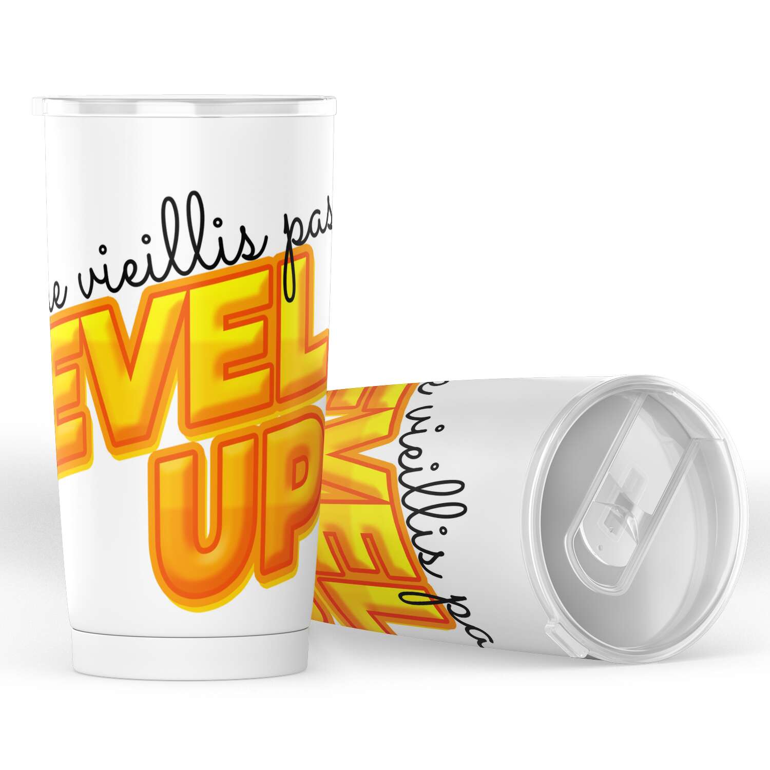 Gobelet Je ne vieillis pas je level-up en acier inoxydable