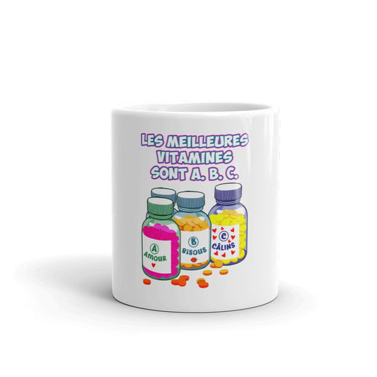 Mug Blanc Brillant les meilleures vitamines sont A, B et C