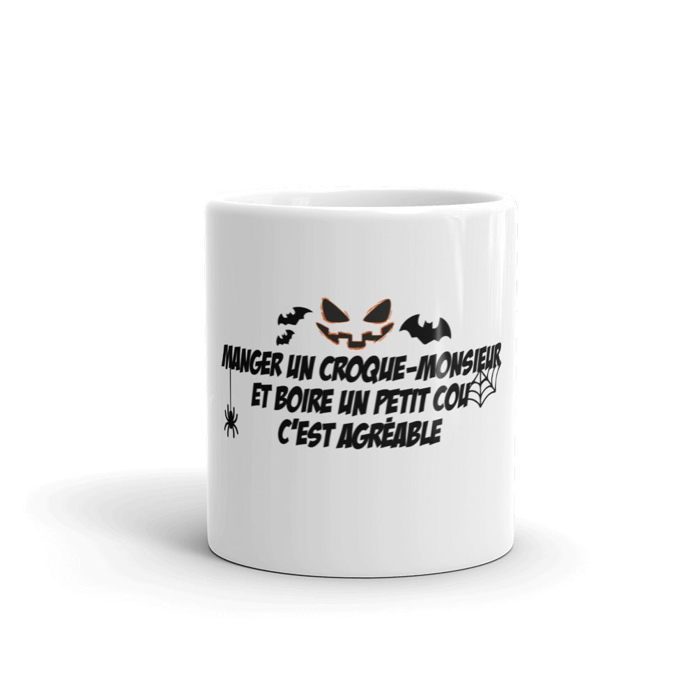 Mug halloween "Manger un croqie-monsieur et boire un petit cou c'est agréable"