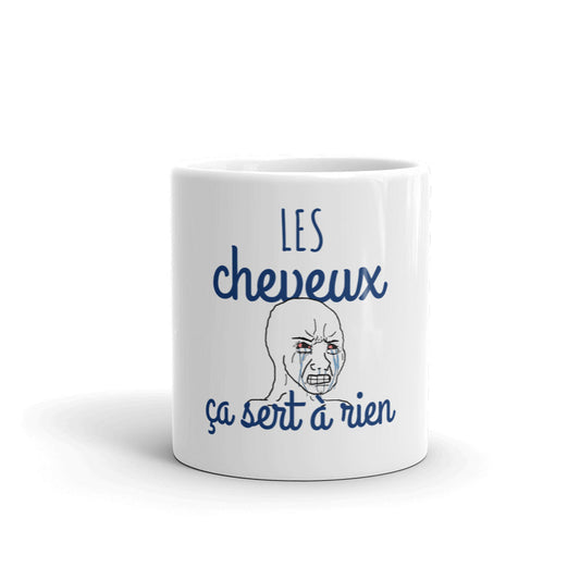 Mug mème face déssiné Les cheveux ça sert à rien