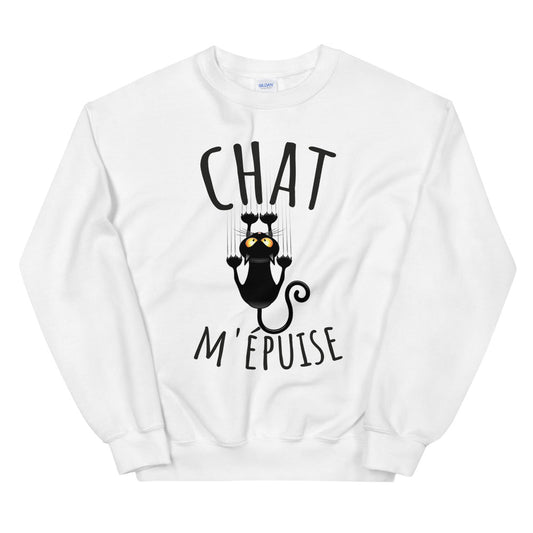 Sweat chat m'épuise Unisexe à Col Rond