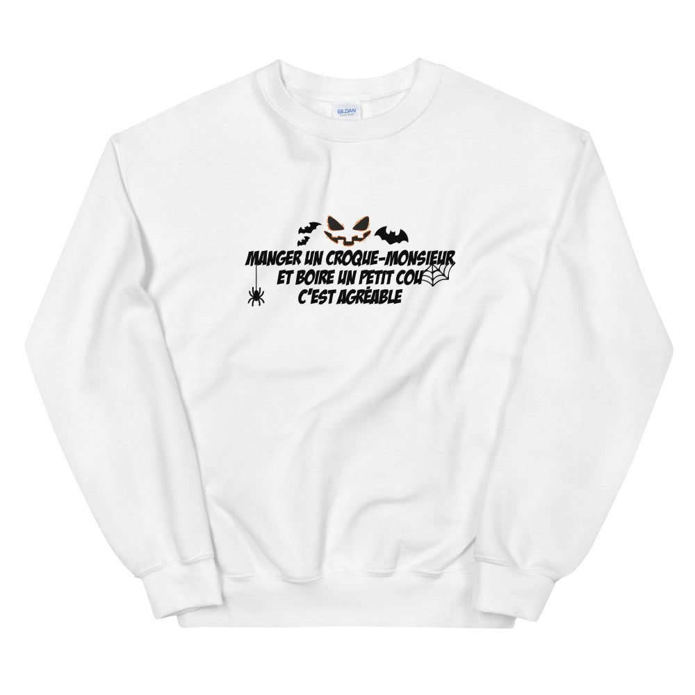 Sweat halloween unisexe "Manger un croqie-monsieur et boire un petit cou c'est agréable"