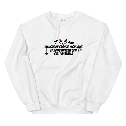 Sweat halloween unisexe "Manger un croqie-monsieur et boire un petit cou c'est agréable"
