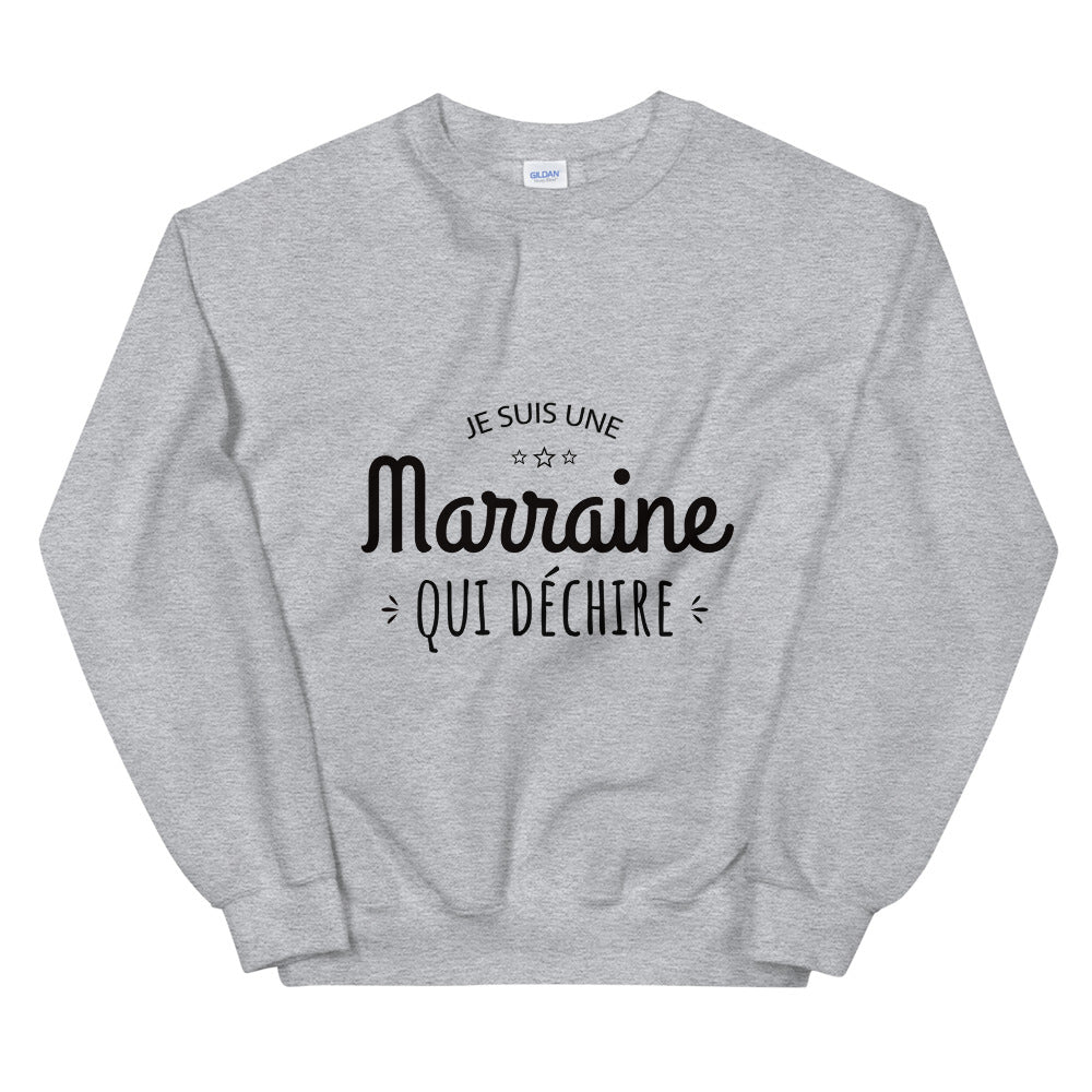Sweat Marraine "Je suis une marraine qui déchire" Unisexe à Col Rond
