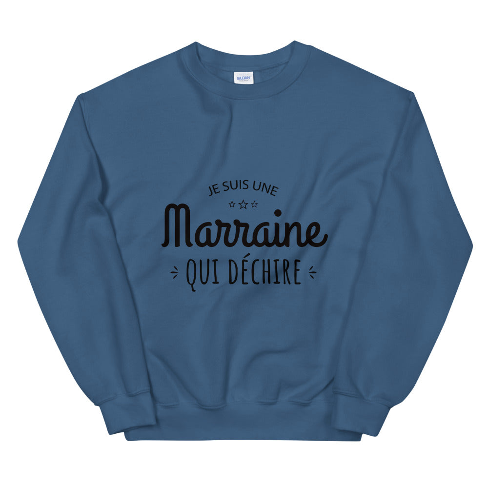 Sweat Marraine "Je suis une marraine qui déchire" Unisexe à Col Rond