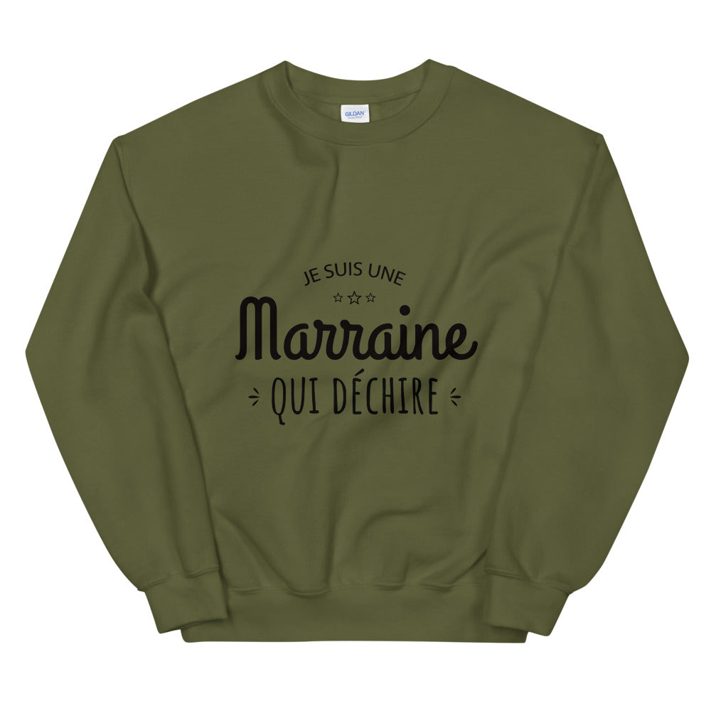 Sweat Marraine "Je suis une marraine qui déchire" Unisexe à Col Rond