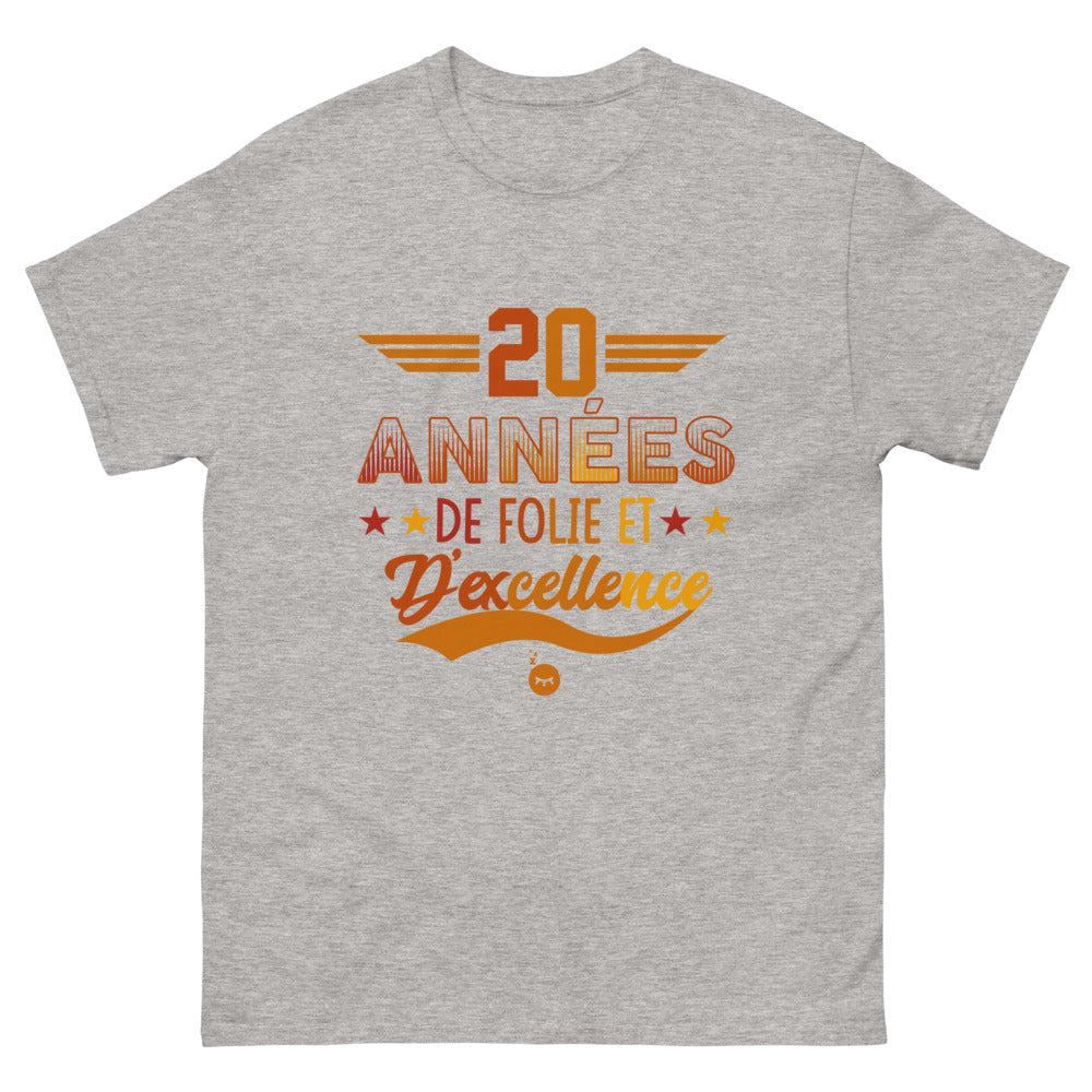 T-shirt Anniversaire 20 Ans Rétro 20 Années de foli et d'excellence