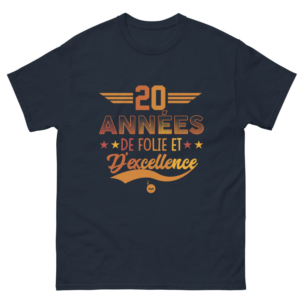 T-shirt Anniversaire 20 Ans Rétro 20 Années de foli et d'excellence