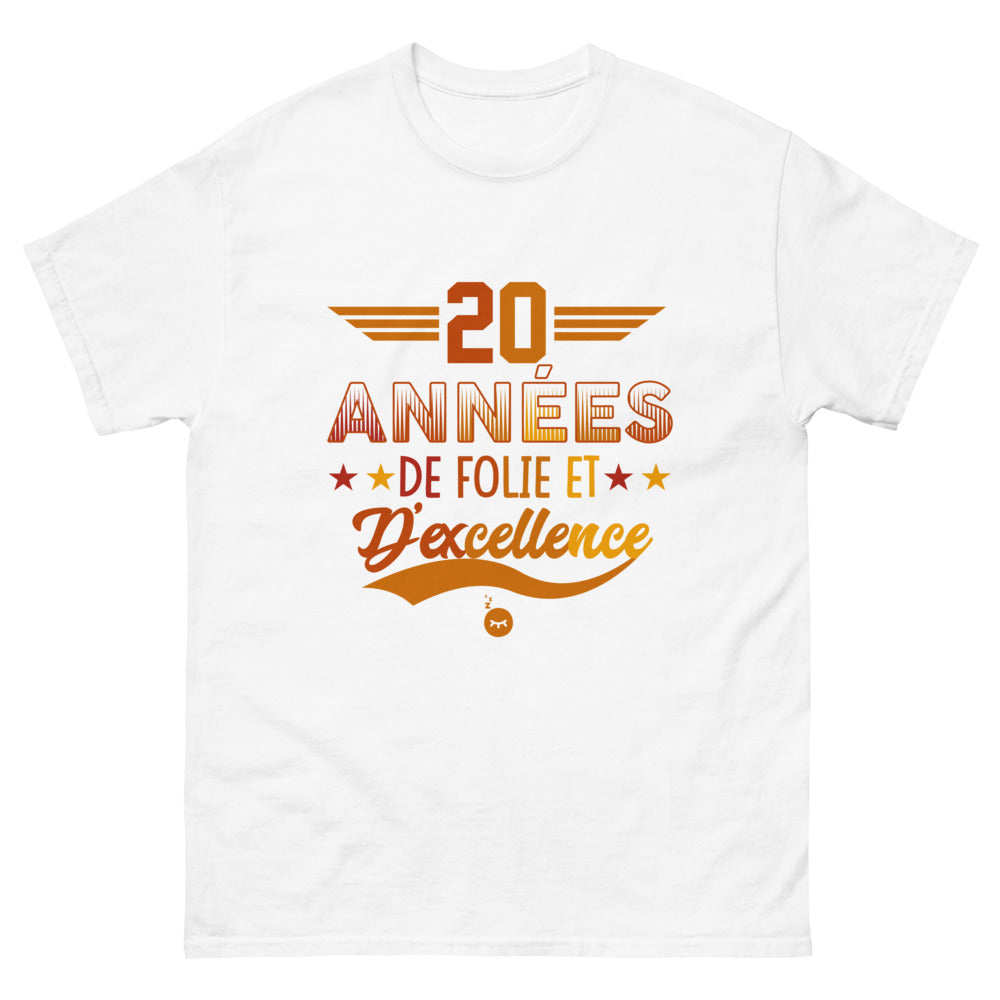 T-shirt Anniversaire 20 Ans Rétro 20 Années de foli et d'excellence