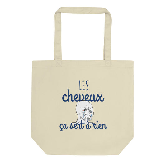 Tote Bag Bio mème face déssiné Les cheveux ça sert à rien | 